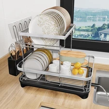 HOMEAILIE 2-Tier Dish Drying Rack for Kitchen Counter, 304 Stainless Steel wi...