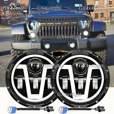 Pair 130W Black 7'' Round Led Headlights fit Jeep Wrangler 1997-2018 TJ LJ JK