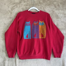 Vtg 90s Laurel Burch Sweatshirt Red Cats Graphic Art Adult L 42-44 Hanes READ
