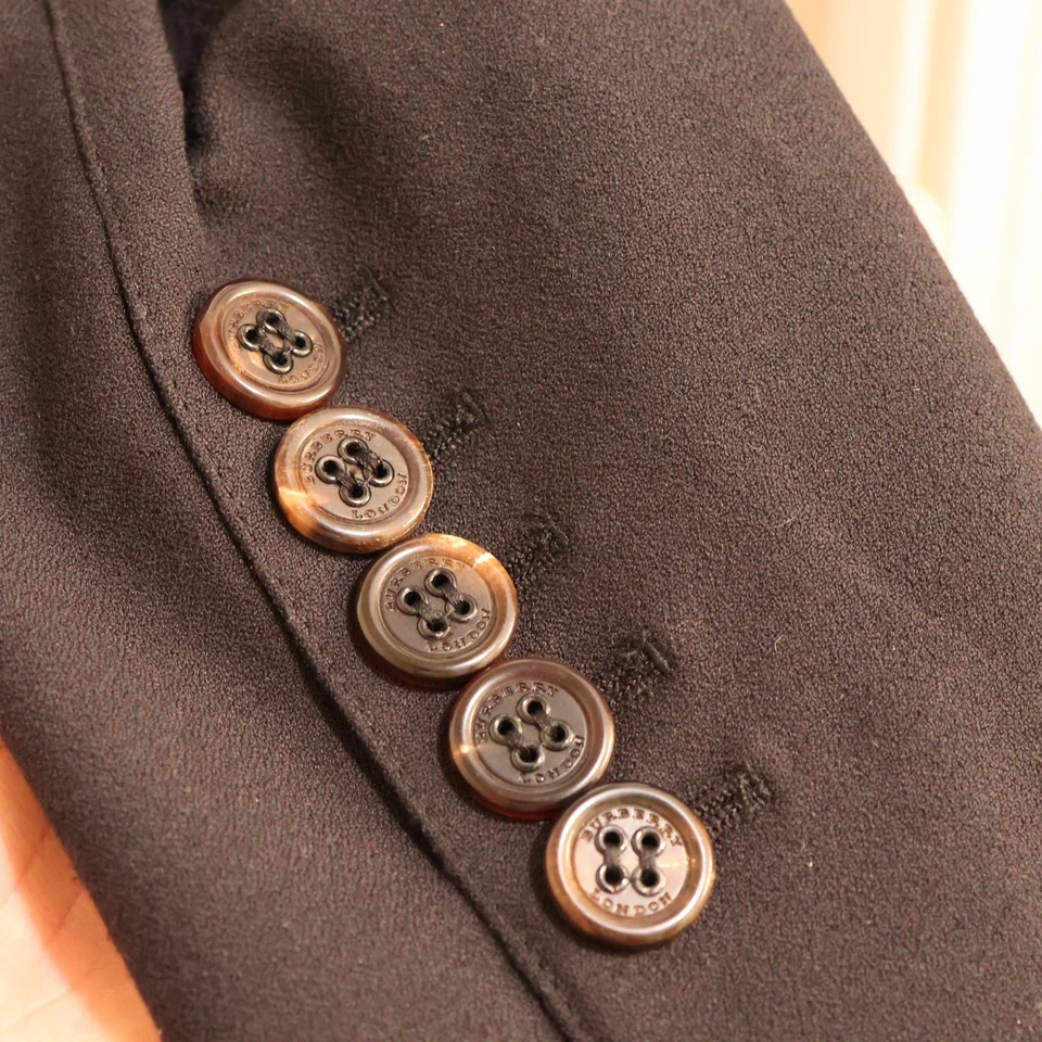 Burberry Blazer Poliéster Negro con Piel de Cordero Cuero Yugo y Cuello US 8/L Foto 4 de 4