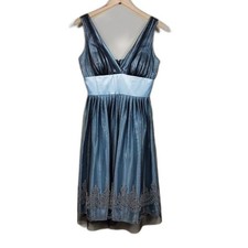 Davids Bridal Baubles Beads Mesh Dress Teal Black Womens Size 6 Beaded Hem