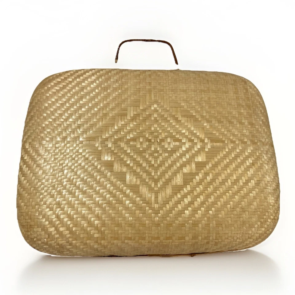 Bolsa vintage natural de vime/rattan bambu trava/aparado 13,5 x 9 x 3 anos 1960 - Imagem 4 de 4