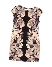 WALLIS Womens Petite Sheath Dress UK 14 Medium Black Floral Polyester CF02