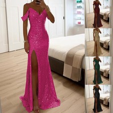 Maxi abito da donna scollo a V paillettes scollo a V spacco casual sera
