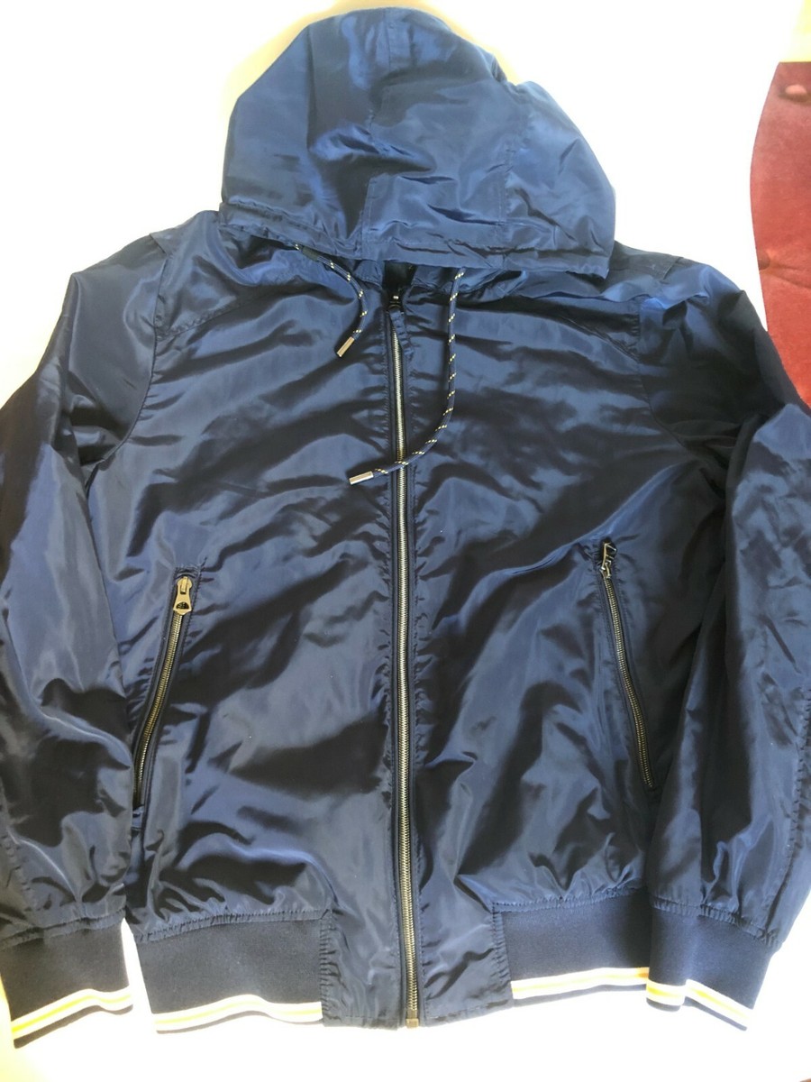 LNWOT Zara Man Navy Zip Hooded Bomber Nylon Lined Jacket M EU