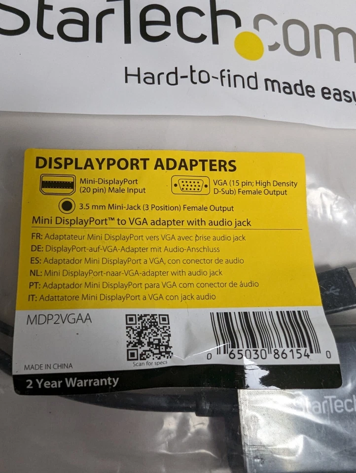 StarTech.com Mini DisplayPort to VGA Adapter MDP2VGAA New - Image 2 of 2