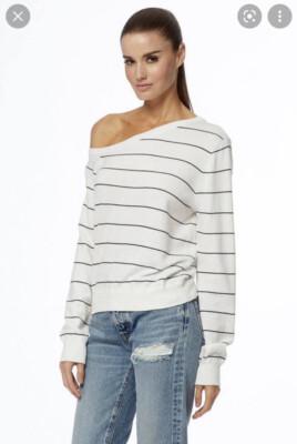 NWT 360 Cashmere  Diane  Striped Sweater in Optic White- Size XS