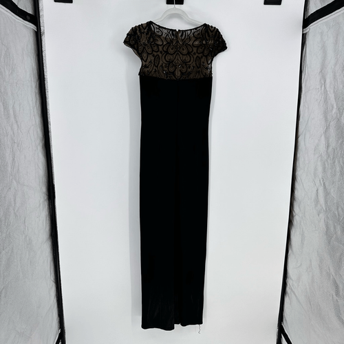 Tadashi Shoji Beaded Gown Black Stretchy Rushed On Side Maxi Long Formal Party - Picture 10 of 11