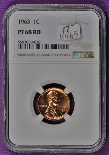 1963 Lincoln Head Cent.  In NGC Holder.  PF 68 RD.  k465