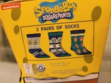 SpongeBob SquarePants 3 Pair Men's Crew Socks 10-13 Gift Box Shoe Size 8-12 NEW