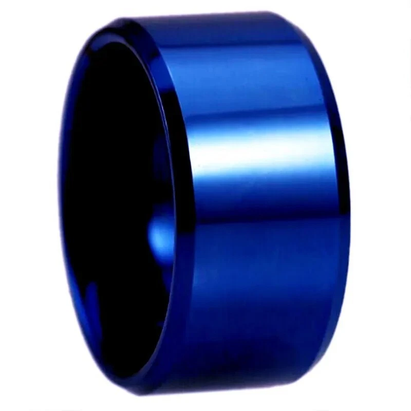 Anillo de carburo de tungsteno bisel color azul de 12 mm para hombre y mujer anillo de ajuste cómodo Foto 3 de 4