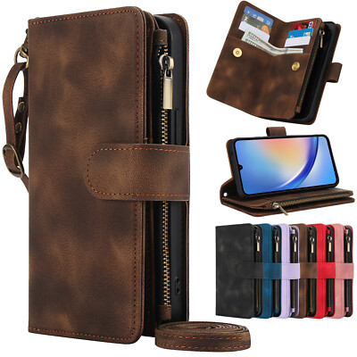 For Samsung A15 A25 A35 A14 A13 A54 A53 Crossbody Leather Zipper Wallet Case 