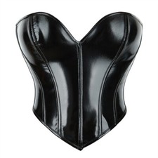 Womens Heavy Duty Overbust PVC Faux Leather Corset Lace Up Black Slim Party Bar