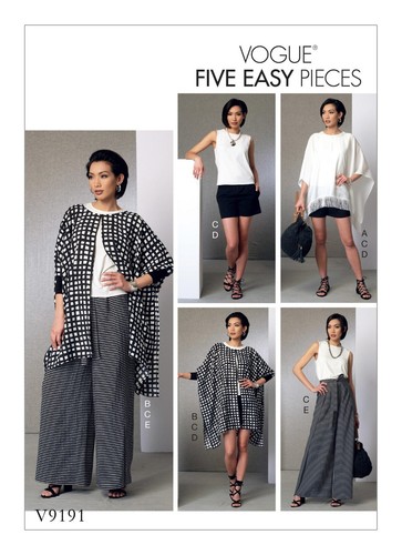 Vogue Easy SEWING PATTERN V9191 Misses Poncho,Top,Shorts,Trousers XS-M Or L-XXL