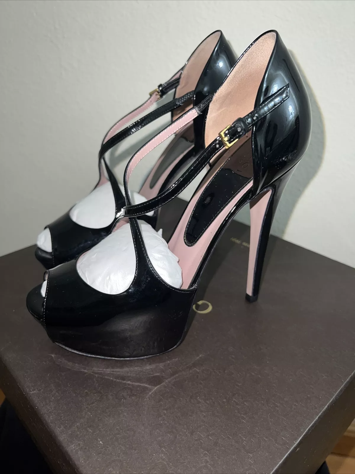 Peinture cuir verni noir Gucci cristal/Napa Charlott Nero taille IT 36, États Unis 6.