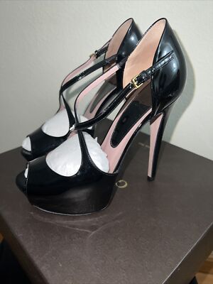 Gucci Black Patent Leather Vernice Crystal/Napa Charlott Nero Size IT 36, US 6.