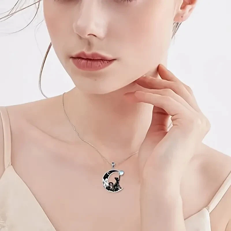 Moda Collar Colgante Gato Negro Estrella Azul Celta Forma Luna Mujer Familia Regalo Foto 4 de 4