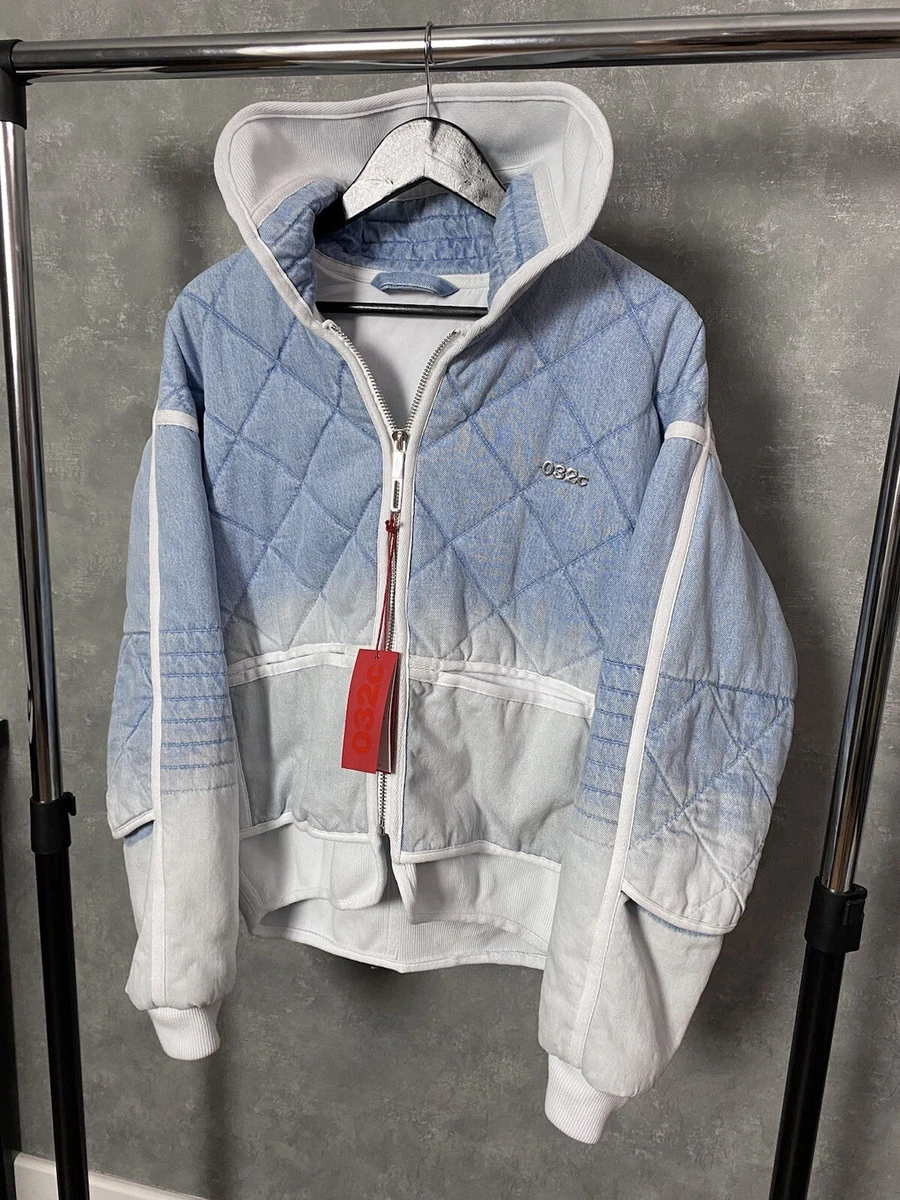 032C Washed Effect Quilted Denim Bomber Jacket Size M eBay