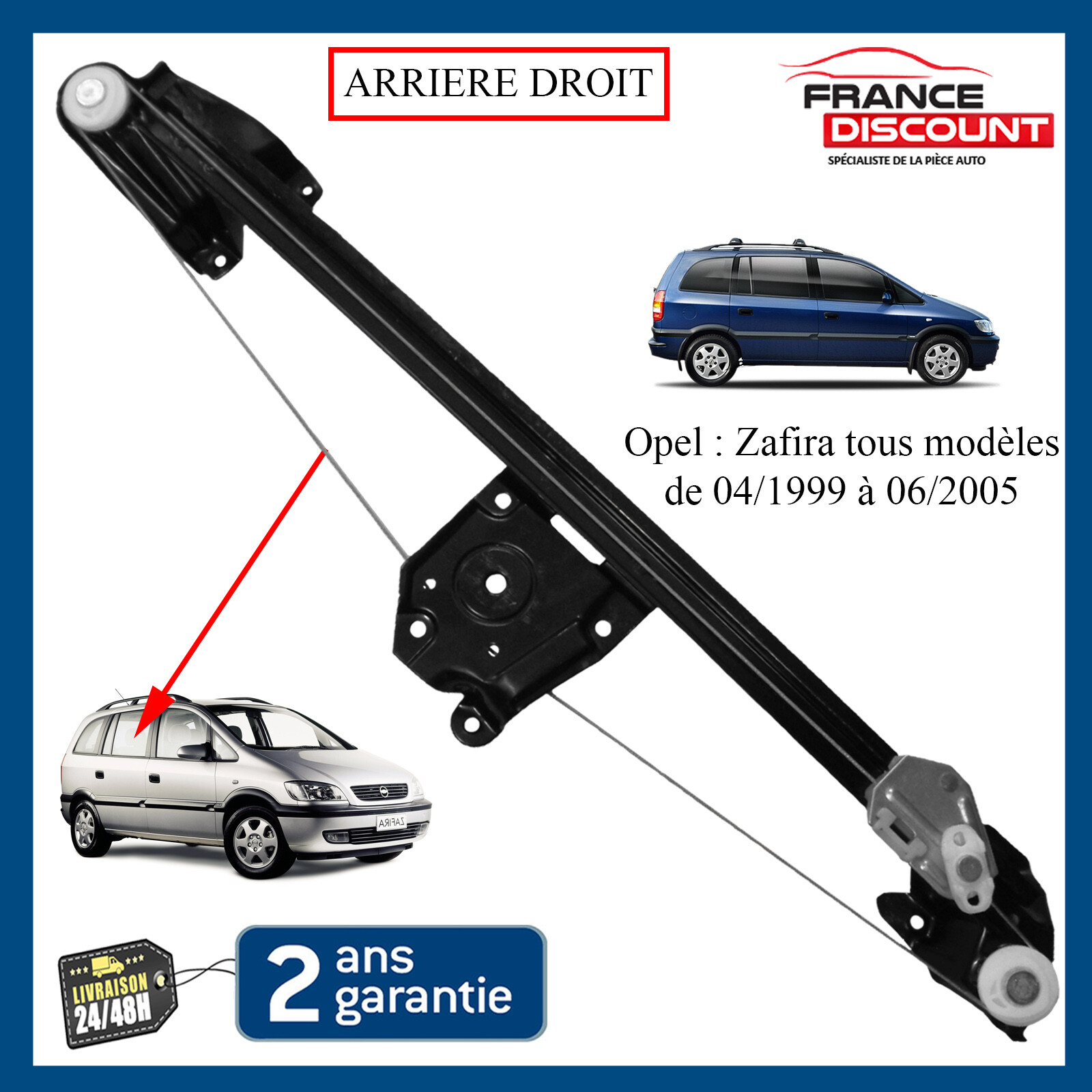 Mécanisme lève-vitre arrière droit Opel Zafira stop infiltration pluie