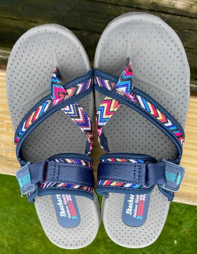 Skechers Womens Outdoor Lifestyle Sandals Reggae Zig Swag Blue Aztec Sz 8 EUC - Picture 6 of 8