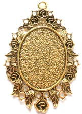 4 of 40x30mm Antique Gold Fancy Art Nouveau Roses Pattern Pendant Settings Nice