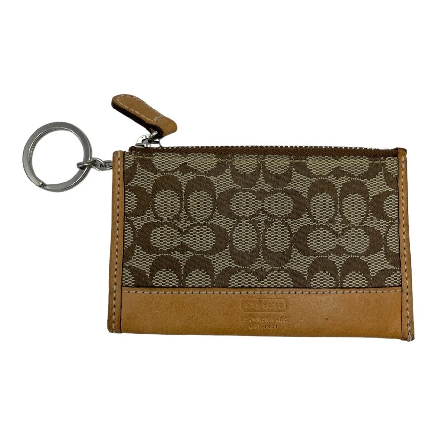 Coach ID Card Case Zip Coin Purse Keychain Signature Sable Brown Vintage