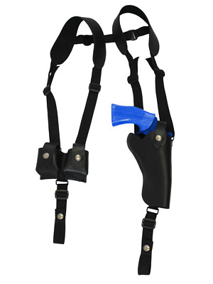 NEW Black Leather Vertical Shoulder Holster w/ Speed-loader Pouch 4'' Revolvers