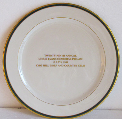 11 5/8'' CHICK EVANS PRO-AM CERAMIC PLATE-COG HILL 1991 WESTERN OPEN CONTESTANTS
