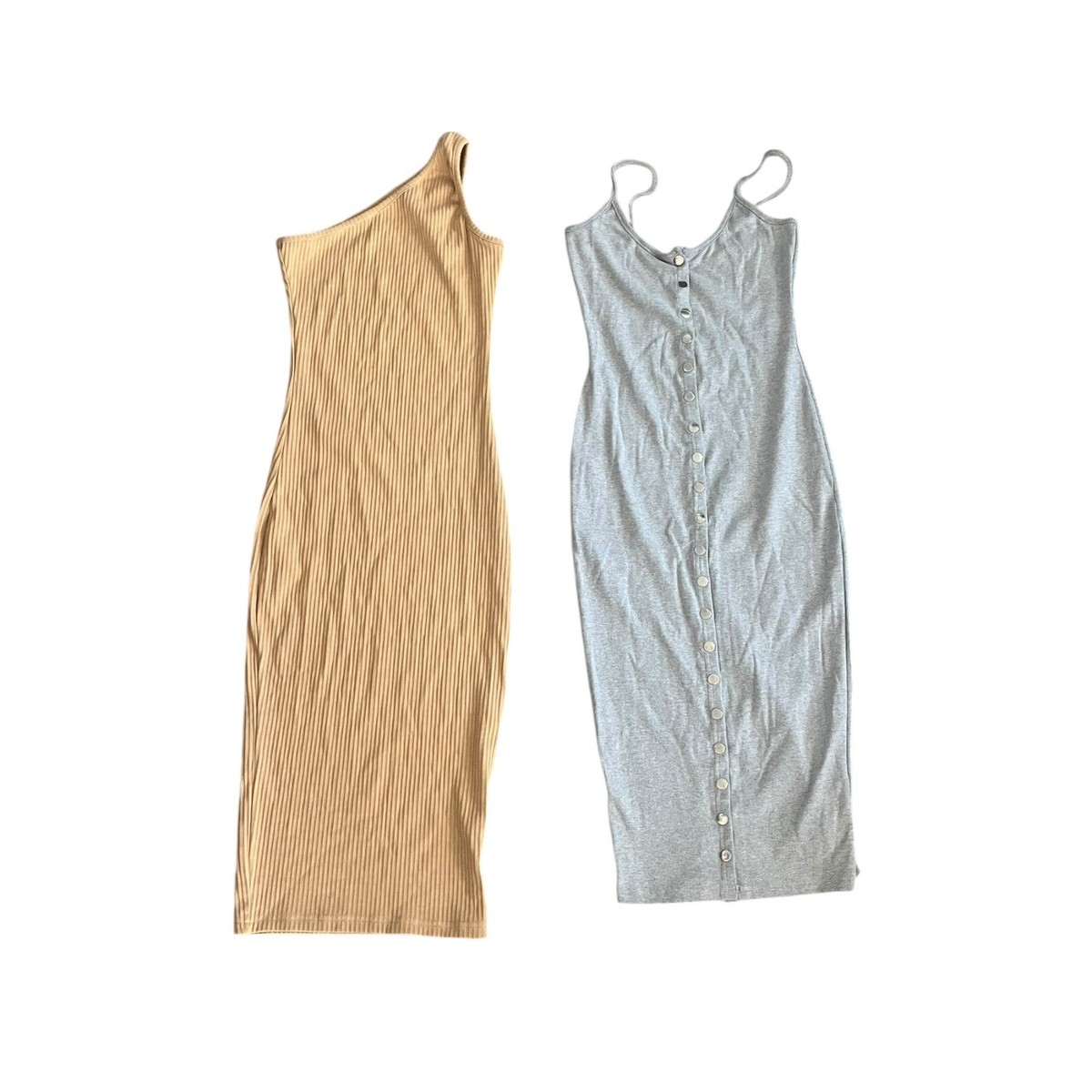 Missguided Ribbed Midi Dresses Gray Tan Size