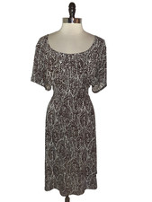 Vestido CONNECTED Plus Talla 24W Línea A Marrón Blanco Hojas Manga Corta Tejido Elástico