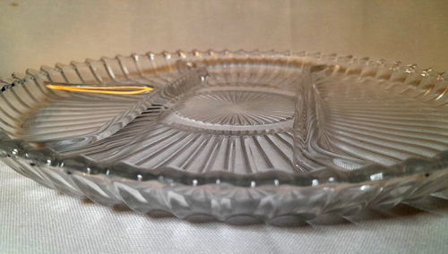 Piatto vintage Heisey RIDGELEIGH 10” diviso 4 parti Relish vetro pressato pesante USA - Foto 5 di 5
