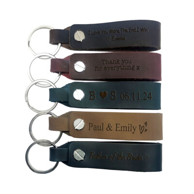 Custom Engraved Leather Keyring Anniversary Birthday Gift for - Main Image