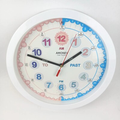 Amonev Time Teaching Clock for Children. Silent Wall Clock, Easy to Read 12''