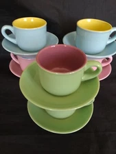 12 pc ContemporaryMulti Color Espresso Coffee Cup Set. 6 Cups, 6 Saucers. 4OZ