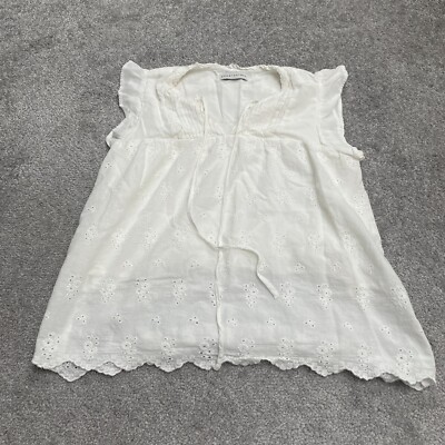 Paper Crane Eyelet Tunic Blouse Womens Small White Neck Tie Sleeveless Casual