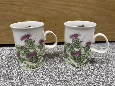 2 DUNOON ``THISTLE`` FLORAL KERAMIK Tee Kaffee Tassen - 10,5 cm hoch - sehr guter Zustand