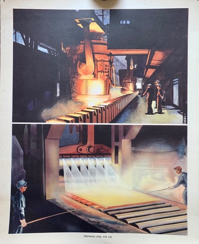 STEEL PRODUCTION - Vintage - 1950s School Print - Industrial Scene - Picture 2 of 4