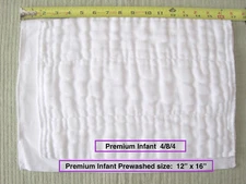 100% cotton Chinese DSQ prefold diapers PREMIUM INFANT (Medium) 4/8/4 white