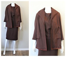 Vintage 1950s Lilli Ann Brown Wool Knit 3 Piece Dress Matching Coat Nice