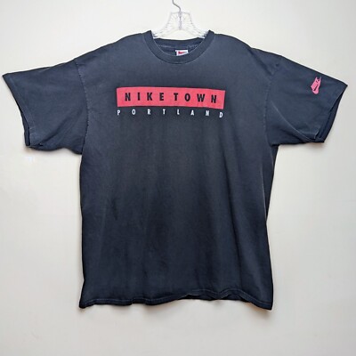 Vintage 90s Nike Town Store Portland Oregon Spellout Single Stitch Shirt XL
