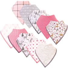 Hudson Baby Infant Girl Cotton Fleece Bandana Bibs 10pk, Woodland, One Size