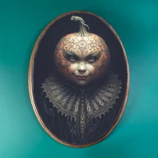 PUMPKIN FACE WOODEN DECOR, Gothic Halloween Wood Plaque, Fantasy Wall Art