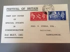 GB STAMPS RARE FIRST DAY COVER 1951 FESTIVAL OF BRITAIN BARNOLDSWICK