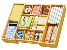 Bamboo Expandable Drawer Organizer, Desk Drawer Organizer Tray with 5