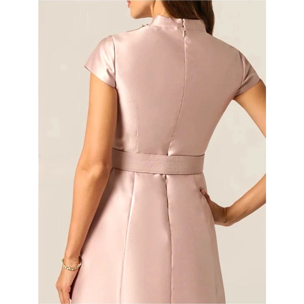 Vestido Cinturón Adrianna Papell Mikado Manga Corta Rubor Rosa Madre de la Novia