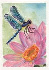 ACEO Original Dragonfly Lotus Flower Whimsical Watercolor Painting by K Jackson — photo 1