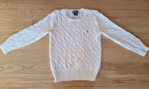 Polo Ralph Lauren Kids Cable Knit Crew Neck Sweater White Girls Boys Size 7