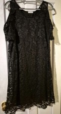 Chicsoul Lined Black Lace Cold Shoulder Midi Shift Dress 2XL