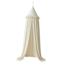 Kids Bed Canopy with Ruffles, Pastel Neutral Color for Boys  Girls, Ivory