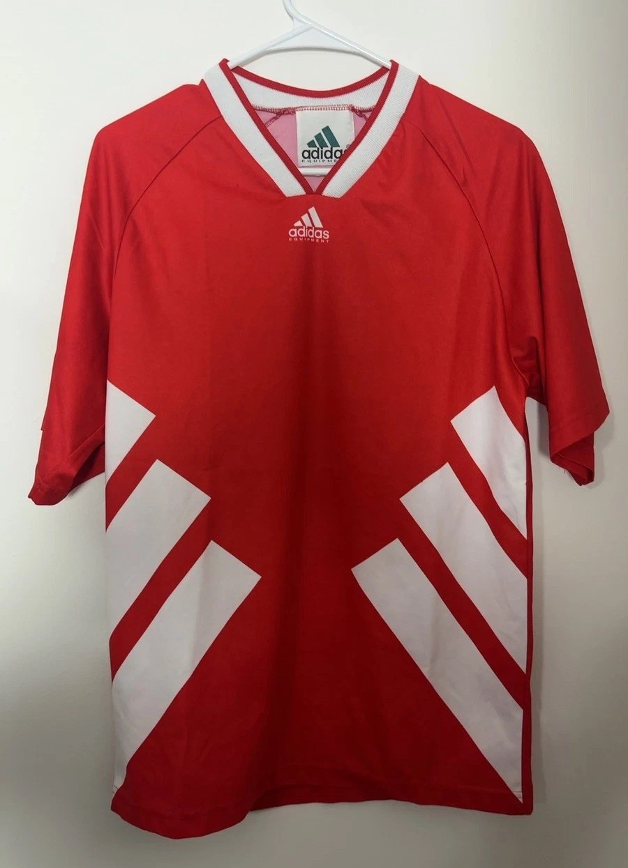 Adidas Equipment Vintage Jersey Red White 90s Soccer Football Small Mens USA